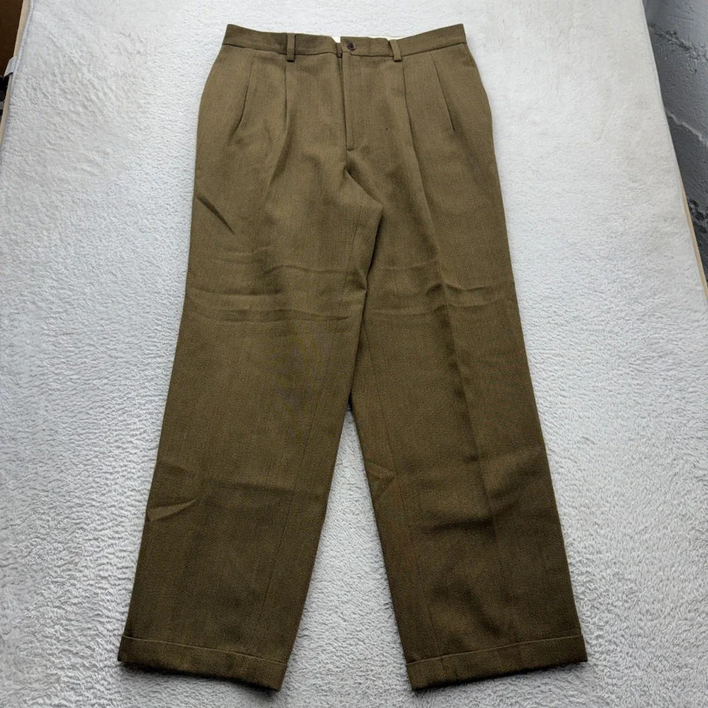 Vintage Banana Republic Mens 36R Wool Trousers Made in Italy Pleated Cuff Brown
